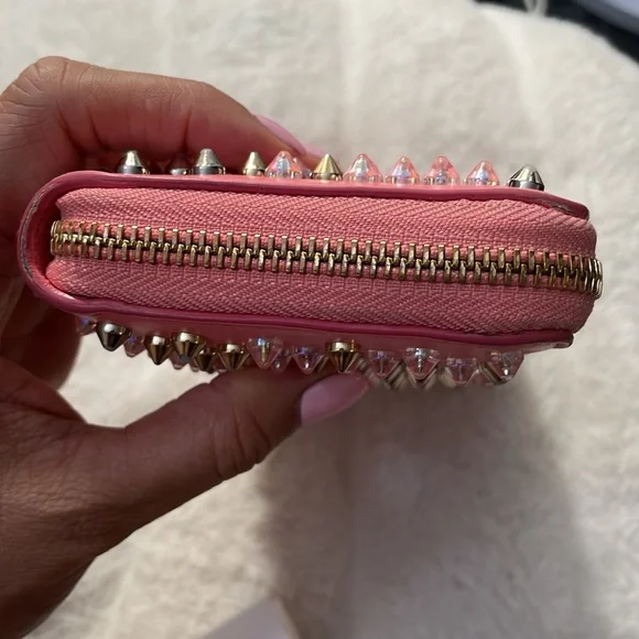 Christian Louboutin Pink Panettone Calfskin Leather Zip Around Wallet w/Studs